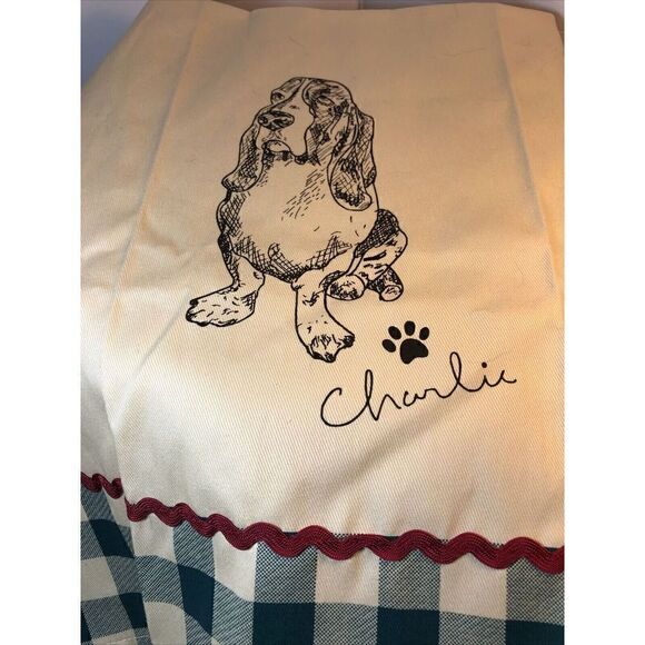 Pioneer Woman Tea Towel Charlie Basset Hound Green Check 16x24 - Picture 2 of 2